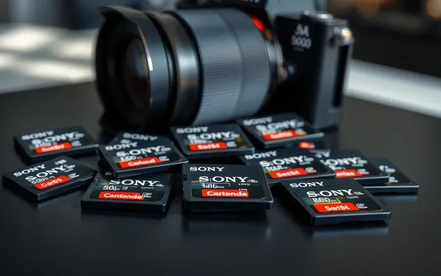 Karty pamięci SD obok aparatu Sony A6000